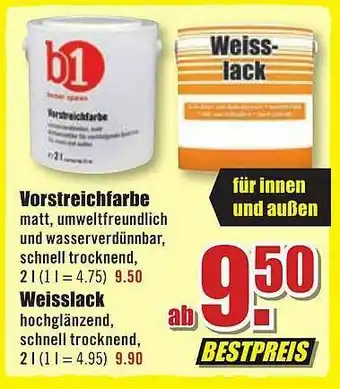 B1 Discount Baumarkt Vorstreichfarbe, Weisslack Angebot