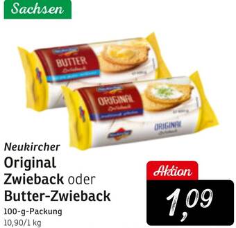 KONSUM Neukircher Original Zwieback oder Butter-Zwieback 100 g Packung Angebot