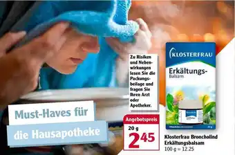 Globus Klosterfrau Broncholind Erkältungsbalsam Angebot