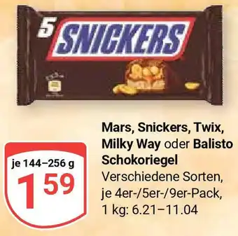 Globus Mars, Snickers, Twix, Milky Way oder Balisto Schokoriegel 144-256 g Angebot