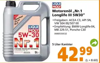 hela Liqui Moly Motorenöl Nr. 1 Longlife III 5W30 Angebot