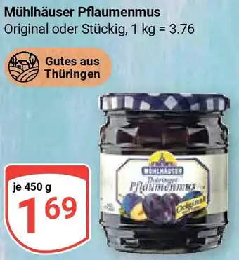 Globus Mühlhäuser Pflaumenmus 450 g Angebot