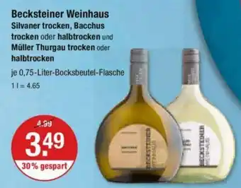 V Markt Becksteiner Weinhaus Silvaner trocken, Bacchus trocken oder halbtrocken und Müller Thurgau trocken oder halbtrocken 750ml Angebot