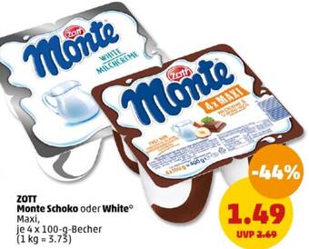 PENNY ZOTT Monte Schoko oder White 4x100 g Becher Angebot