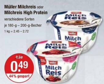 V Markt Müller Milchreis oder Milchreis High Protein je 180-g-200-g-Becher Angebot