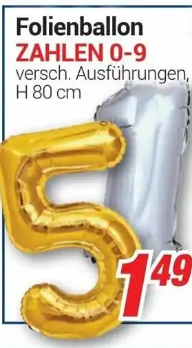 CENTERSHOP Folienballon Zahlen 0-9 Angebot