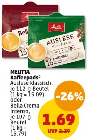 PENNY MELITTA Kaffeepads 112/107 g Beutel Angebot