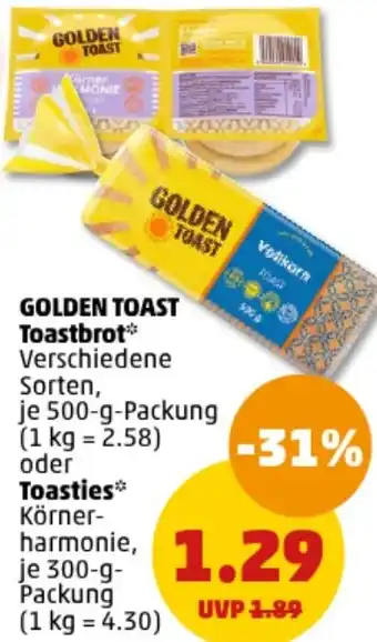 PENNY GOLDEN TOAST Toastbrot 500 g oder Toasties 300 g Packung Angebot