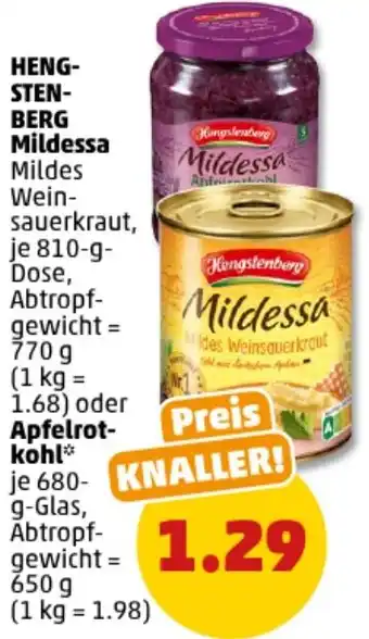 PENNY HENGSTENBERG Mildessa 810 g oder Apfelrotkohl 680 g Glas Angebot