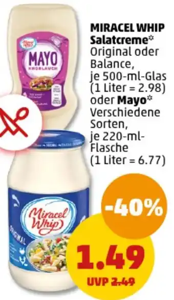 PENNY MIRACEL WHIP Salatcreme 500 ml Glas oder Mayo 220 ml Flasche Angebot