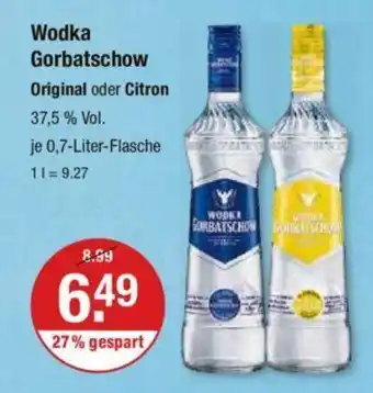 V Markt Wodka Gorbatschow Original oder Citron 37,5 % Vol. je 0,7-Liter-Flasche Angebot