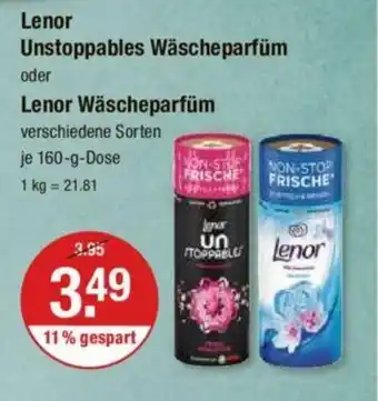 V Markt Lenor Unstoppables Wäscheparfüm oder Lenor Wäscheparfüm verschiedene Sorten je 160-g-Dose Angebot