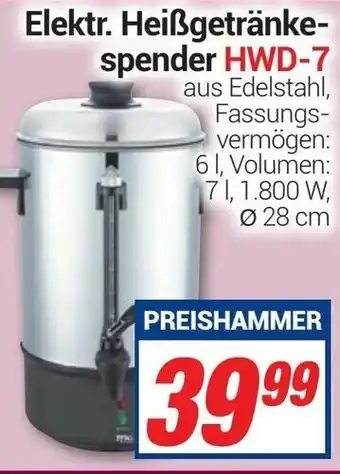 CENTERSHOP Elektr. Heißgetränkespender HWD-7 Angebot