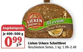 Globus Lieken Urkorn Schnittbrot 400-500g Angebot