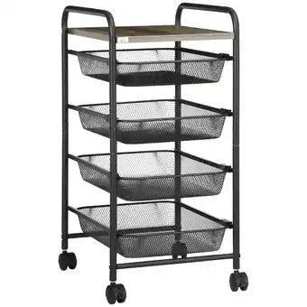 Netto Marken-Discount Homcom rollwagen mit 4 körben und eine ablagefläche schwarz 41,5l x 31b x 66h cm beistellwagen aufbewahrungswagen nischenwage Angebot