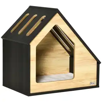 Netto Marken-Discount Pawhut hundehütte mit kissen braun 60b x 40t x 59,2h cm indoor hundeschlafplatzaus  holz hundehaus  hundehöhle Angebot