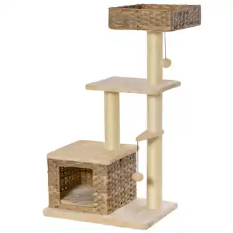 Netto Marken-Discount Pawhut kratzbaum mit rattanhöhle braun, beige 60 x 40 x 109 cm (lxbxh) kletterbaum kratztonne katzenhaus katzenhöhle Angebot