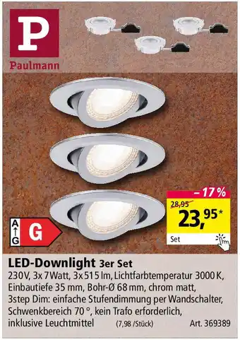 Holz Possling Paulmann LED-Downlight 3er Set Angebot