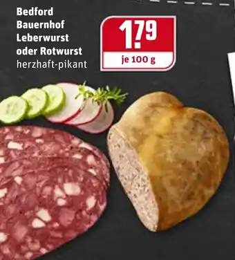 REWE Bedford Bauernhof Leberwurst oder Rotwurst 100g Angebot