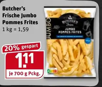 REWE Butcher's Frische Jumbo Pommes Frites 700g Angebot