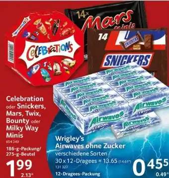 Selgros Celebration oder Snickers, Mars, Twix, Bounty oder Milky Way Minis 186-g-Packung/ 275-g-Beutel Angebot