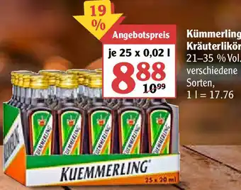 Globus Kümmerling Kräuterlikör 25x0,02L Angebot