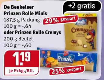 REWE De Beukelaer Prinzen Rolle Minis 187,5g oder Prinzen Rolle Cremys 200g Angebot