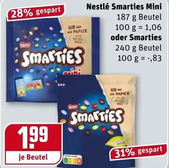 REWE Nestlé Smarties Mini 187g Btl oder Smarties 240g Angebot