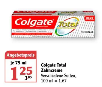 Globus Colgate Total Zahncreme 75ml Tube Angebot