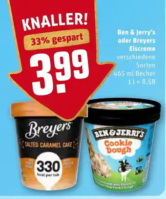 REWE Center Ben & Jerry's oder Breyers Eiscreme 465ml Becher Angebot