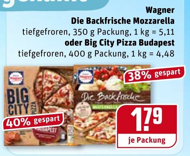 Wagner Die Backfrische Mozzarella 350g oder Big City Pizza Budapest