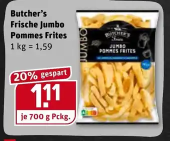 REWE Center Butcher's Frische Jumbo Pommes Frites 700g Angebot