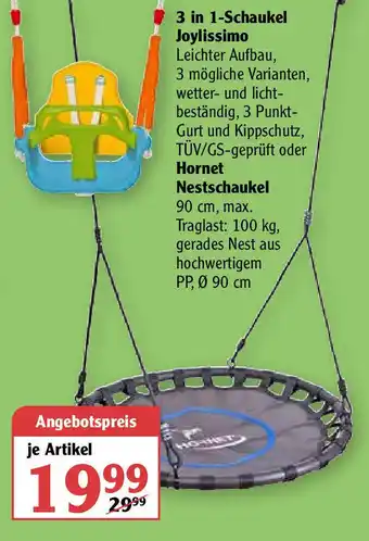 Globus 3in1 Schaukel Joylissimo oder Hornet Nestschaukel Angebot