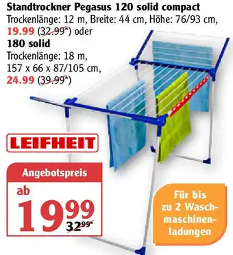 Globus Leifheit Standtrockner Pegasus 120 Solid compact oder 180 solid Angebot