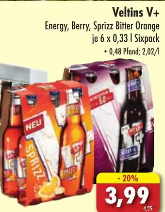 Lösch Depot Veltins V+ Energy, Berry, Sprizz Bitter Orange je 6 x 0,33 L Angebot