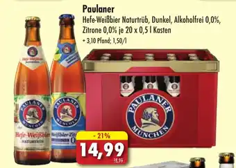 Lösch Depot Paulaner Hefe-Weißbier Naturtrüb, Dunkel, Alkoholfrei 0,0%, Zitrone 0,0% je 20 x 0,5 L Angebot