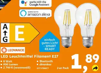 Globus Baumarkt LEDVANCE LED Leuchtmittel Filament E27 Angebot