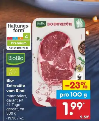 Netto Marken-Discount Bio-Entrecôte vom Rind marmoriert pro 100 g Angebot