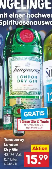 Netto Marken-Discount Tanqueray London Dry Gin 0,7 Liter Angebot