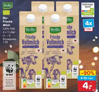 Netto Marken-Discount Bio-Frische Milch 3,8% Fett 4 x 1 Liter Angebot