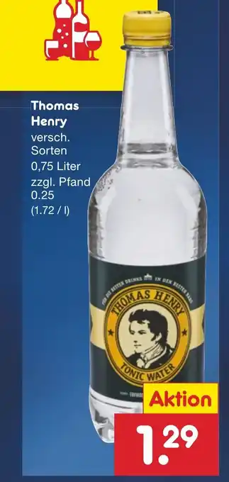 Netto Marken-Discount Thomas Henry versch. Sorten 0,75 Liter Angebot