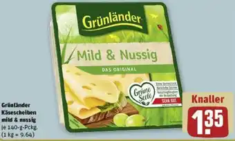 REWE Grünländer Käsescheiben mild & nussig 140 g Pckg. Angebot