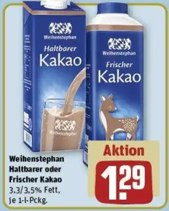 REWE Weihenstephan Haltbarer oder Frischer Kakao  1-l-Pckg. Angebot