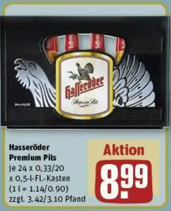 REWE Hasseröder Premium Pils 24x0,33/20x0,5 l-Fl. Kasten Angebot