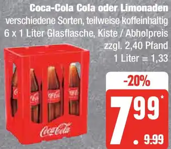 Edeka Coca-Cola Cola oder Limonaden 6x1 Liter Angebot