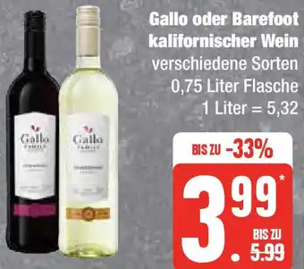 Edeka Gallo oder Barefoot kalifornischer Wein 0,75 Liter Flasche Angebot