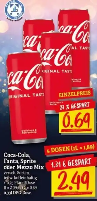 NP Discount Coca-Cola, Fanta, Sprite oder Mezzo Mix 330ml Angebot