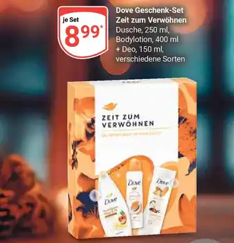 Globus Dove Geschenk-Set Zeit zum Verwöhnen Dusche, 250 ml, Bodylotion, 400 ml + Deo, 150 ml, verschiedene Sorten Angebot