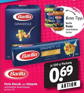 Wasgau Barilla Pasta Klassik oder Integrale 500g Angebot