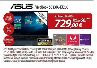 ACom PC Asus Vivobook S513IA-EJ260 Angebot